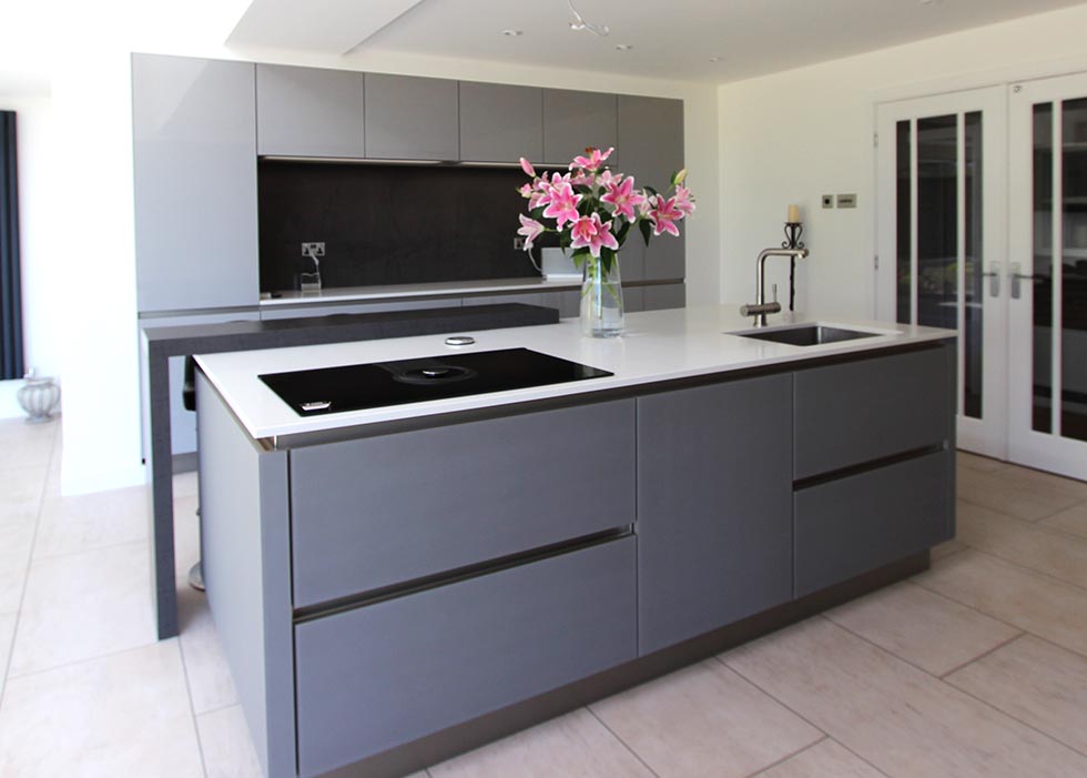 Schuller Kitchens NX901 Gloss Glass Stone Grey - island